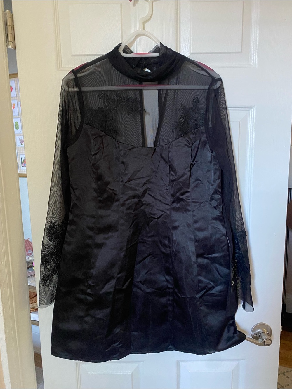 Lulu's Black Satin Mock Neck Mini A-Line Dress